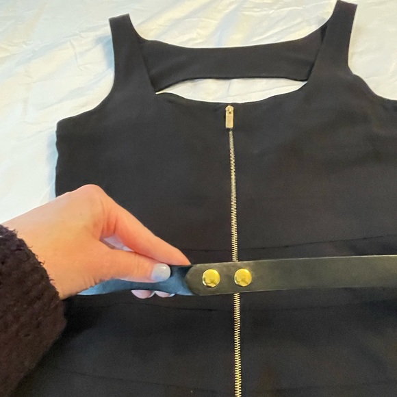 Vintage Cache Fit and Flare Dress in Black with Gold Mirror Plate Belt Size 10 - Picture 3 of 15